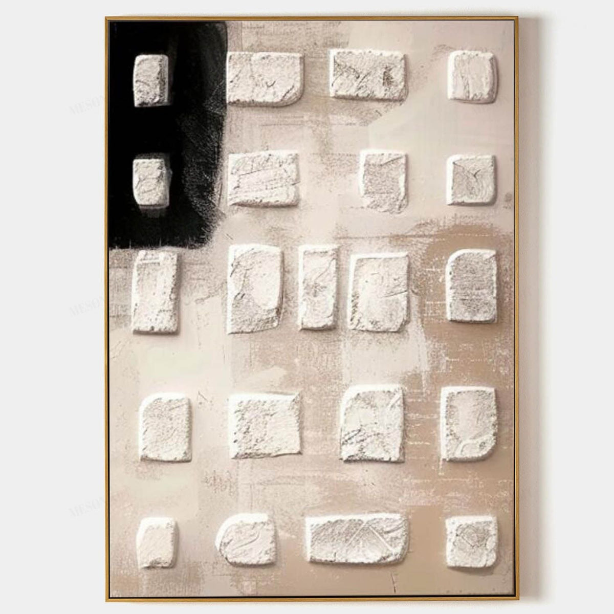 Neutral Textured 3D Block Oil Painting Black Minimalist