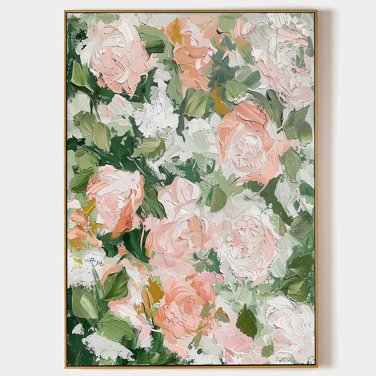 Textured Pink Rose Oil Painting Layered Blooms Romantic