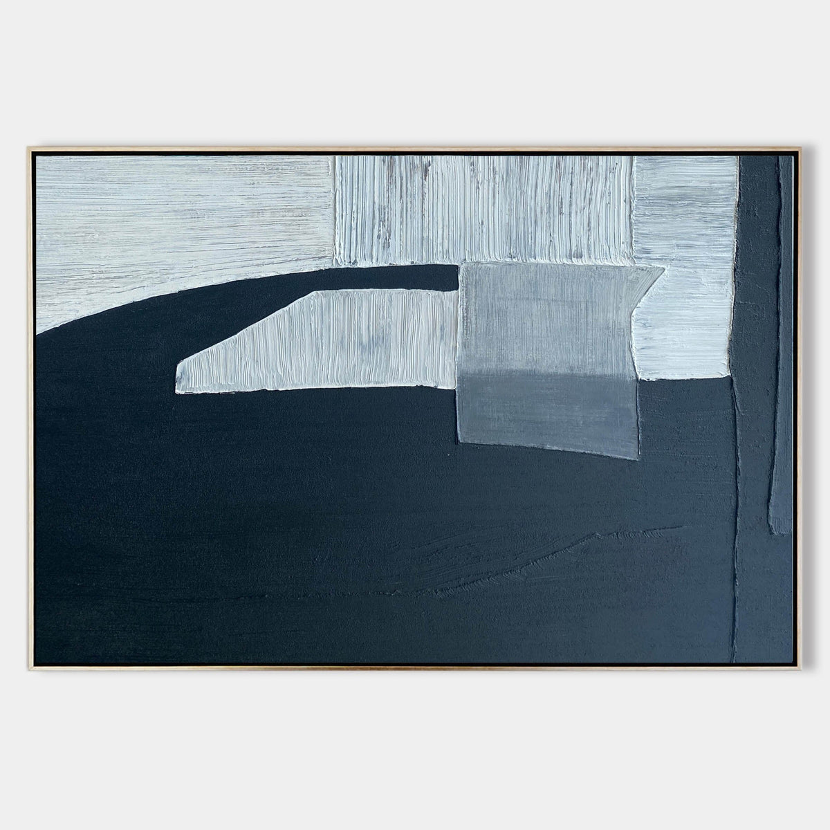 Minimalist Blue White Black Geometric Abstract Painting