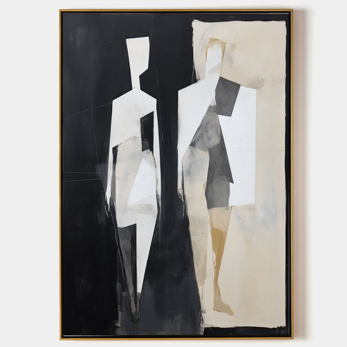 Minimalist Geometric Figure Diptych Oil Painting