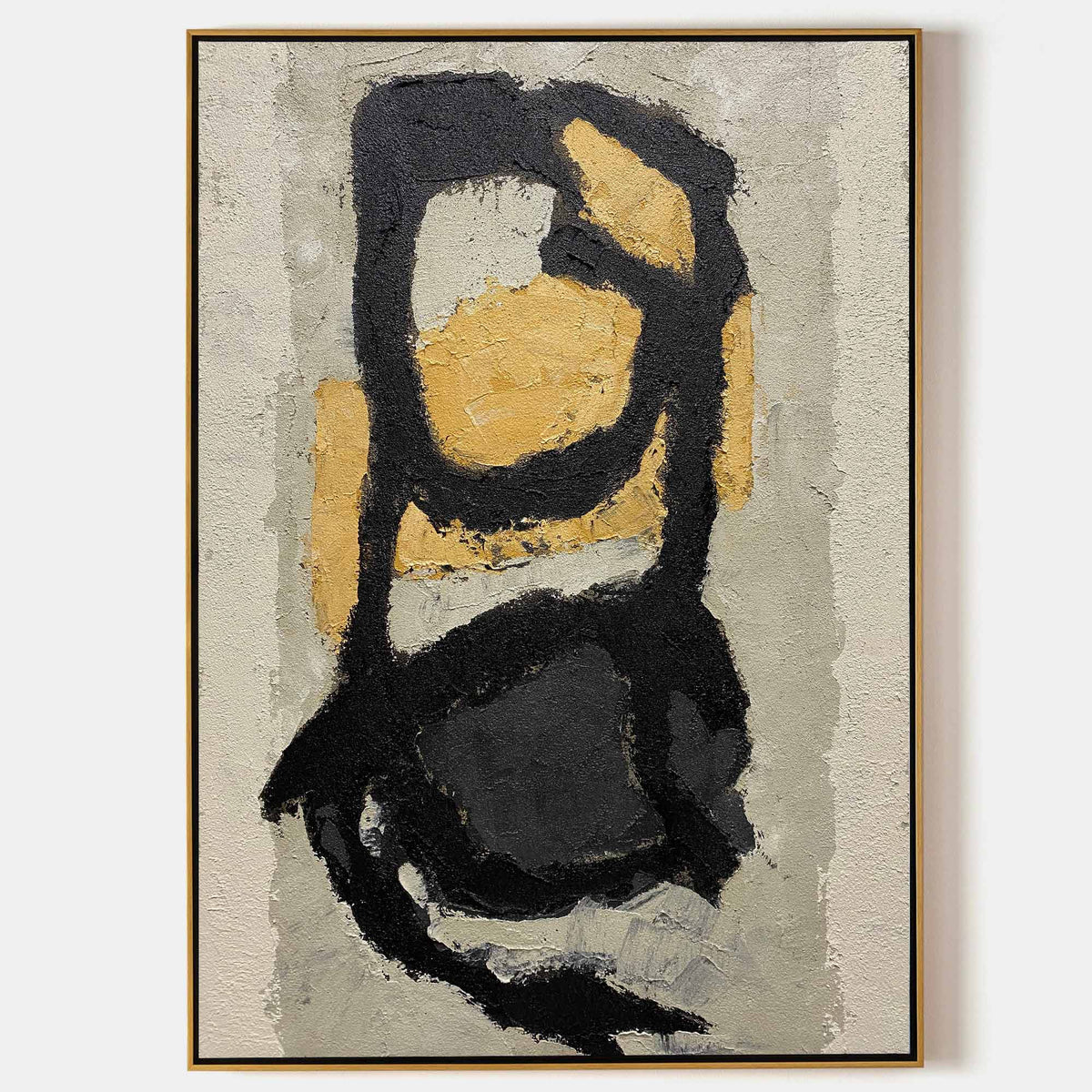 Luxury Gold & Black Abstract Oil Painting
