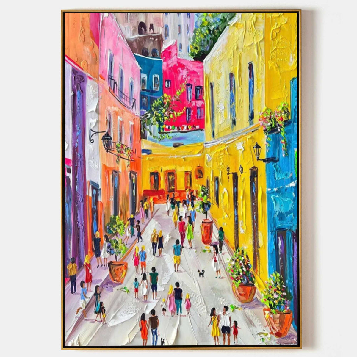 Vibrant Mediterranean Street Painting Impasto Textured