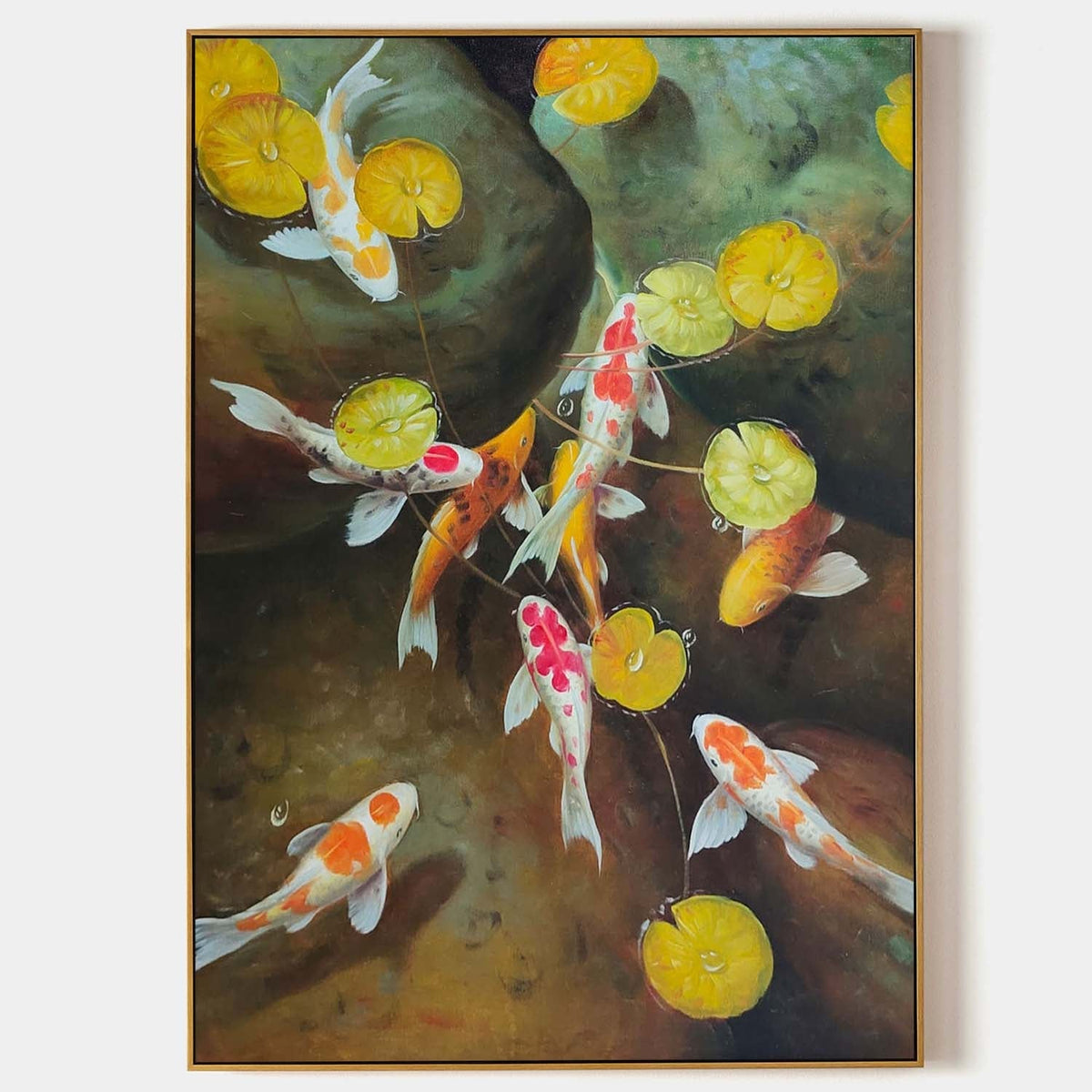 Wall Art Koi Fish Lotus Pond Realistic Oil Painting