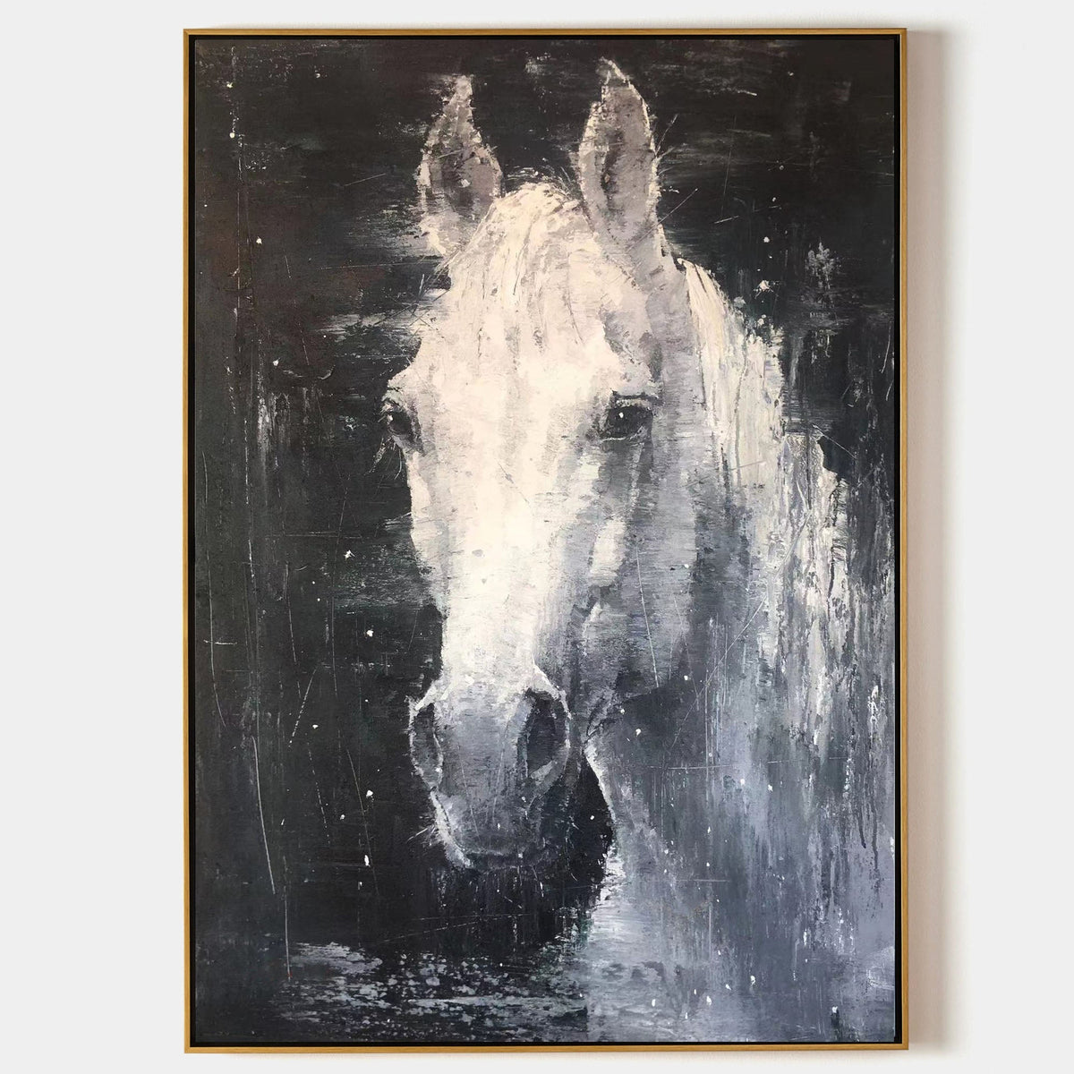 Nocturnal White Horse Portrait Painting