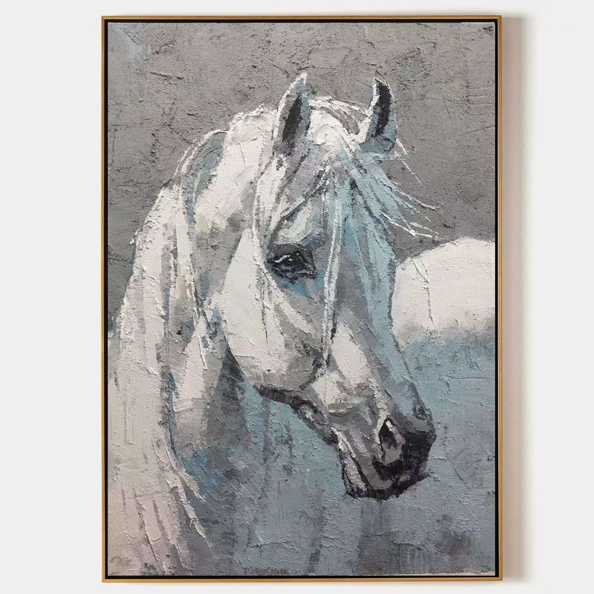 Textured Equine Portrait Animal Unstretched Linen Canvas Wall Art