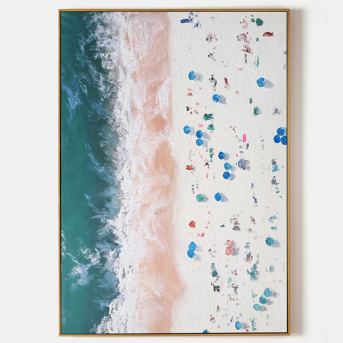 Vertical Aerial Beach Crowd Impasto Painting