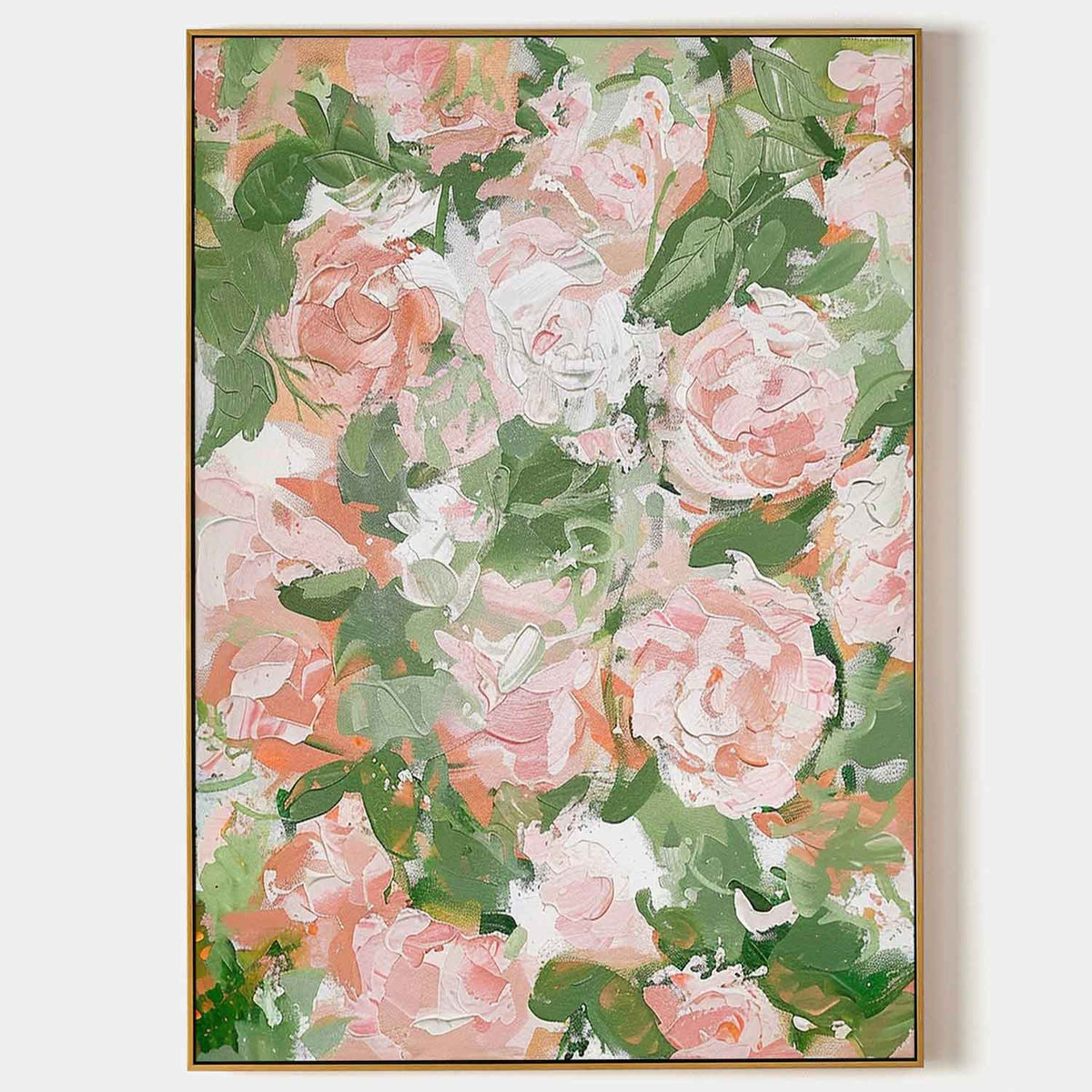 Textured Pink Floral Oil Painting Peony Blooms