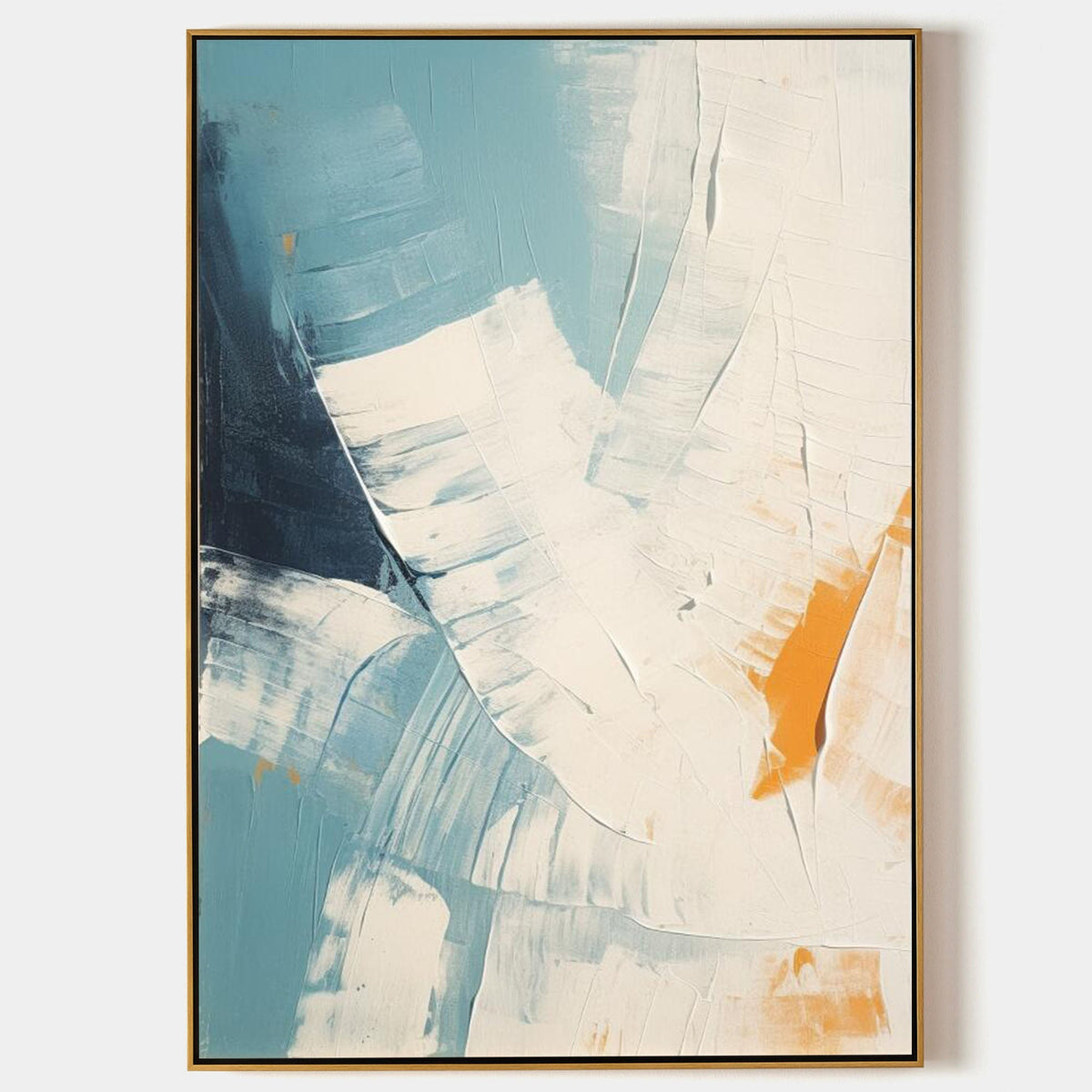 Tactile Impasto Oil Painting Teal White Orange Tones