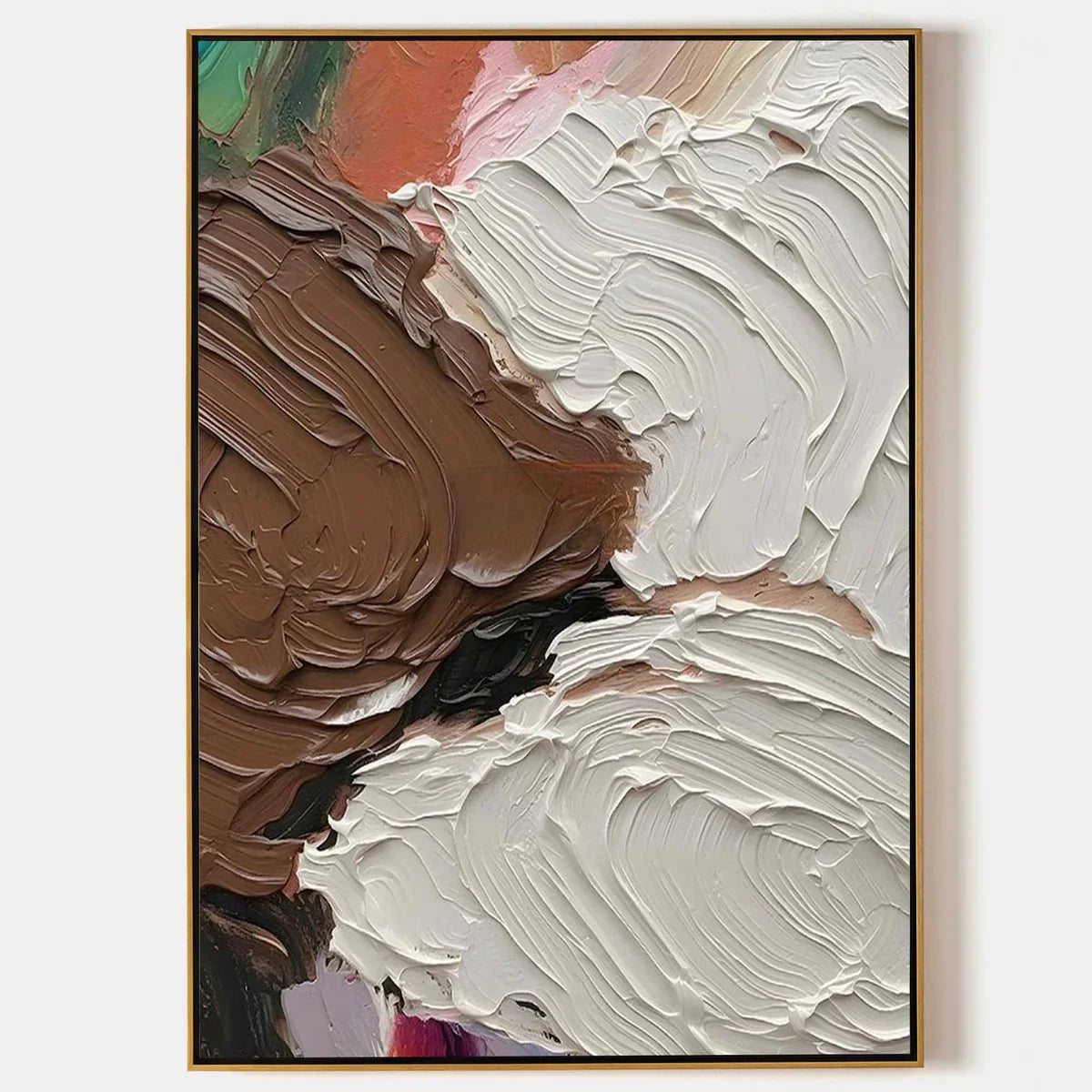 Brown White Wave Impasto Textured Abstract Oil Painting