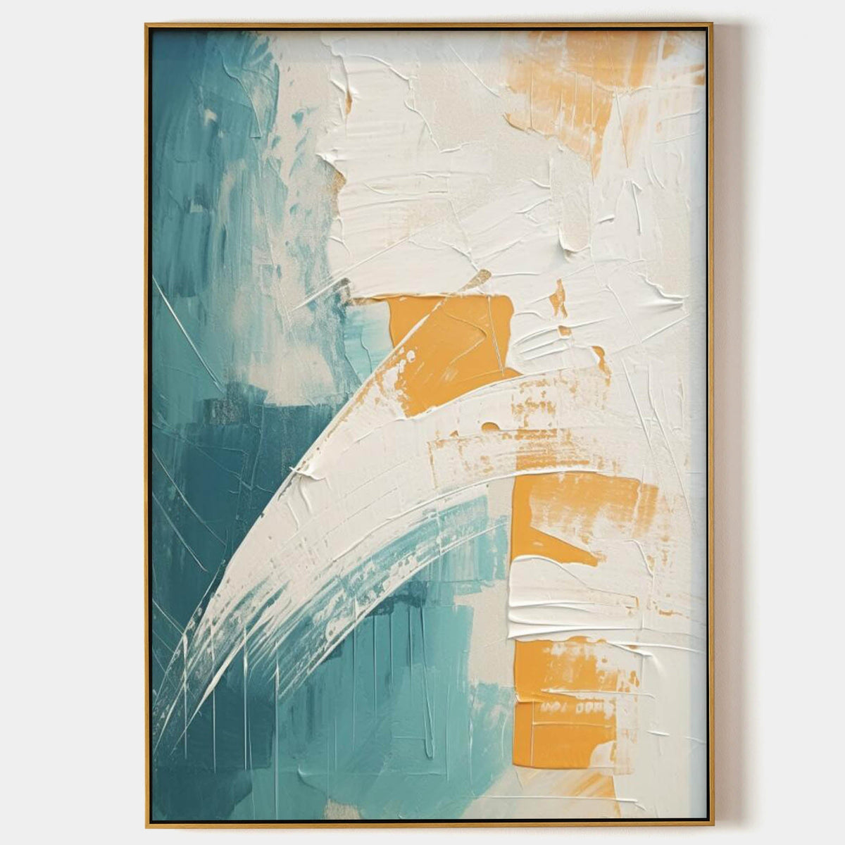 Tactile Impasto Oil Painting Teal White Orange