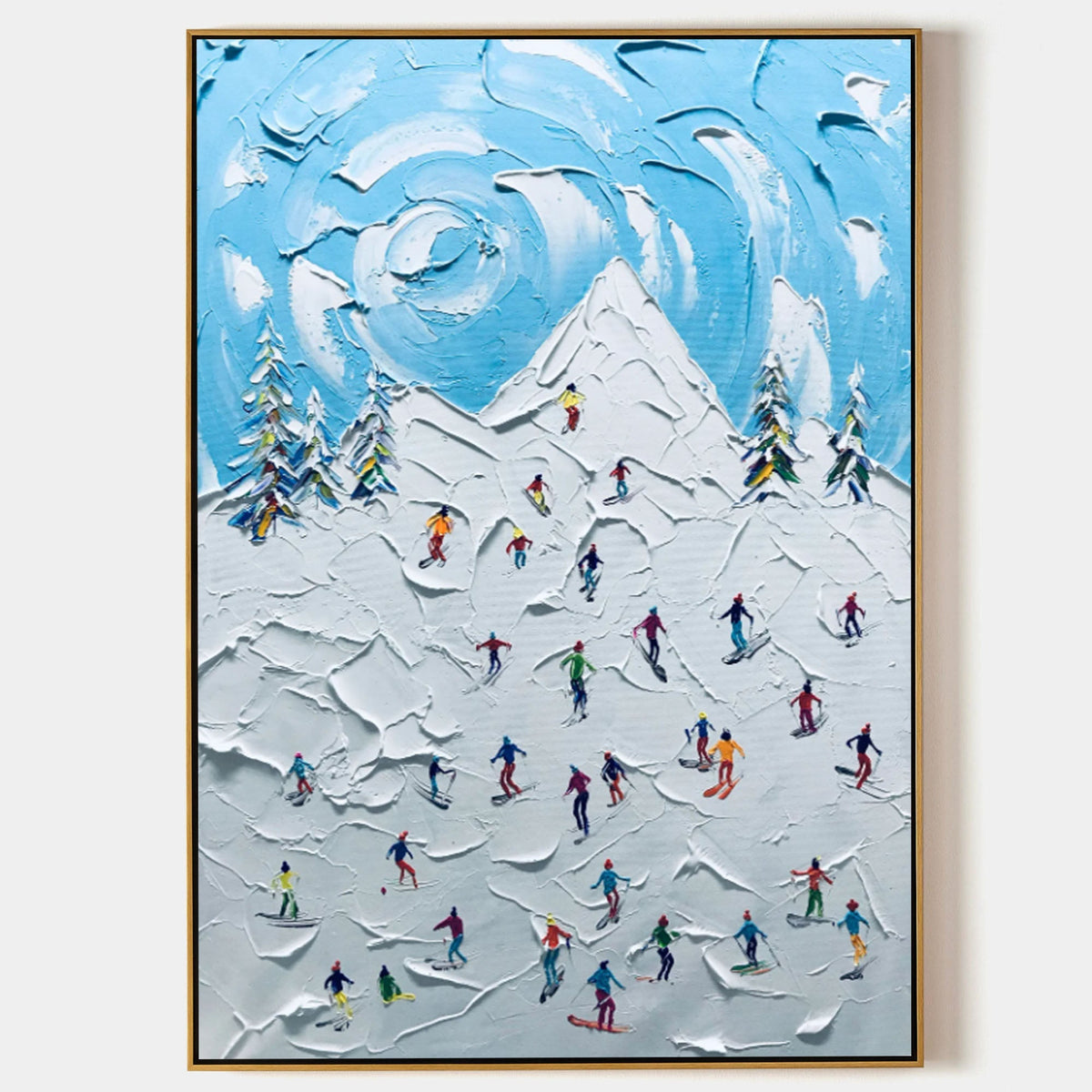 Textured Ski Resort Landscape Impasto Painting