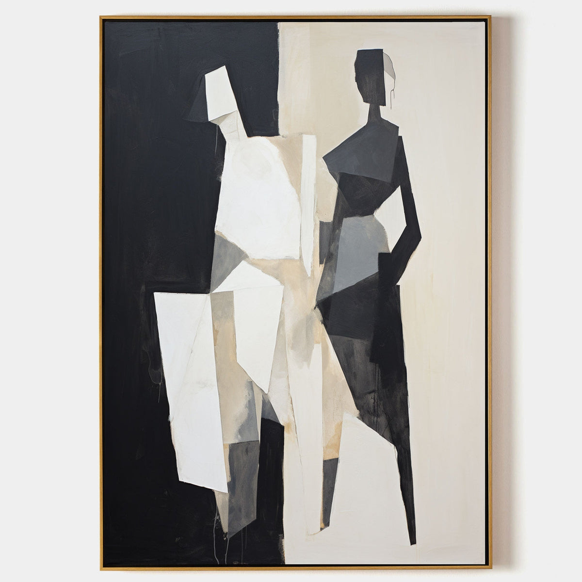 Geometric Figure Oil Painting Black White