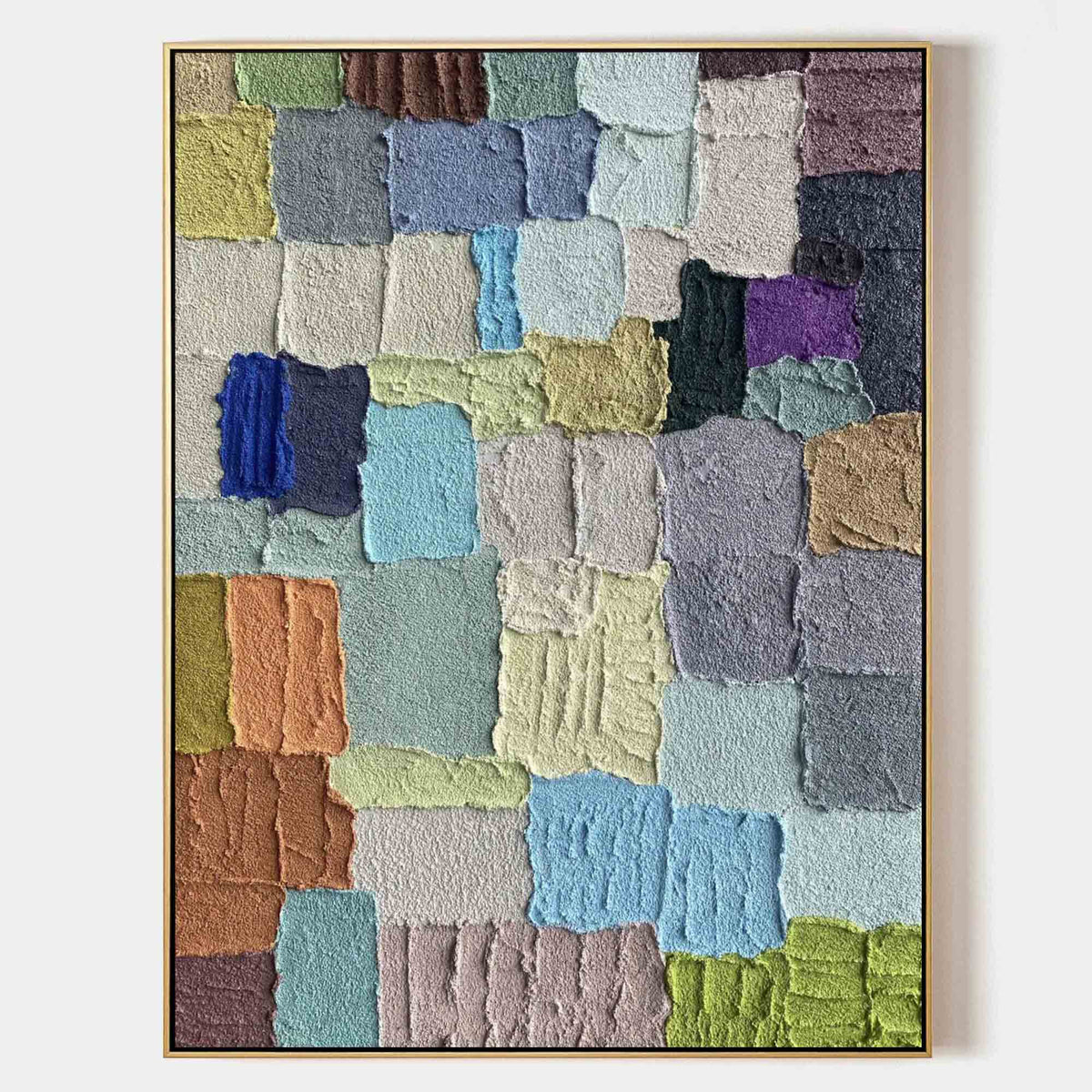 Colorful Multi Toned Textured Patchwork Oil Painting