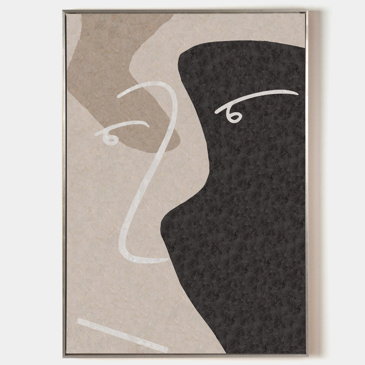 Abstract Black Beige Face Silhouette Minimalist Painting