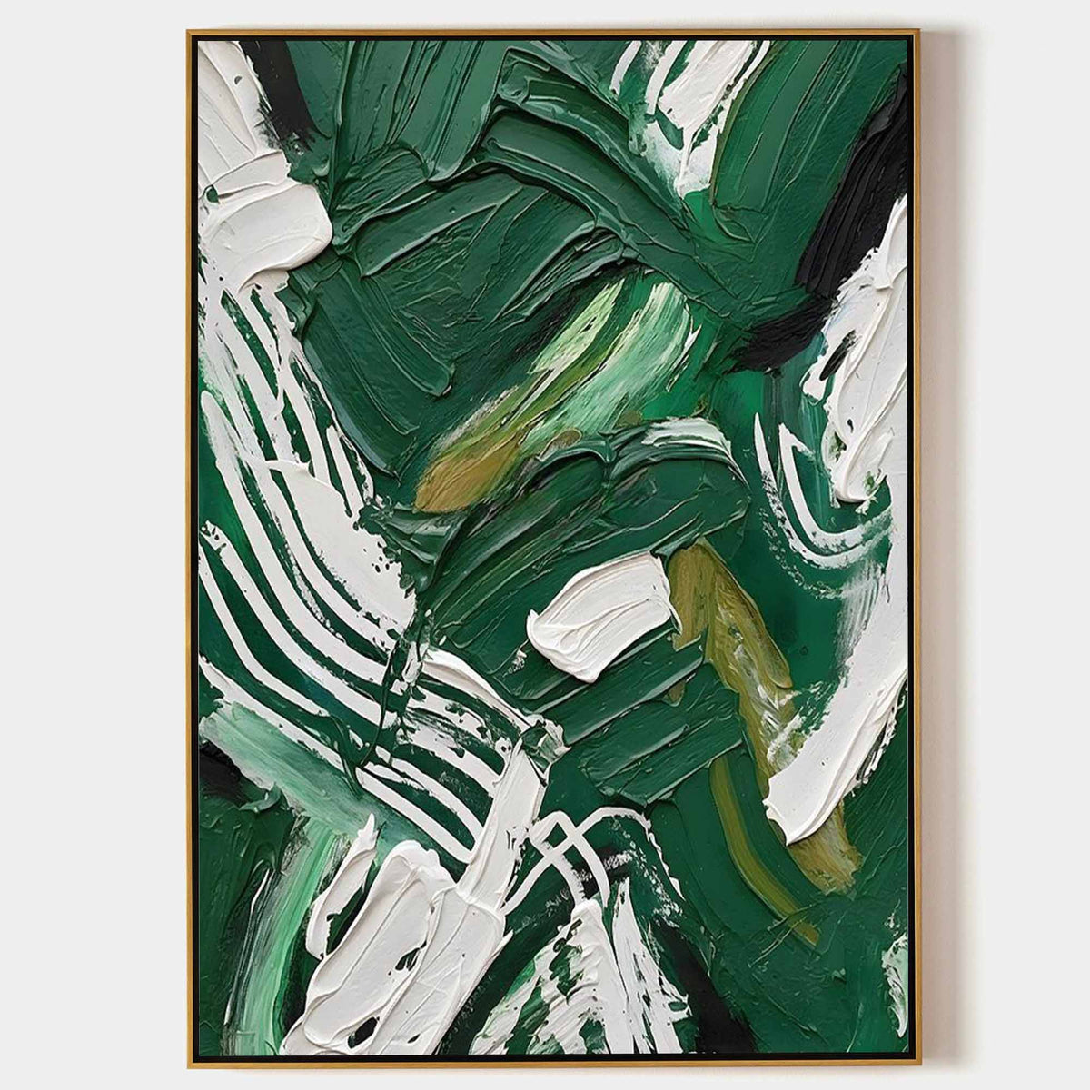 Colorful Dark Green And White Impasto Painting