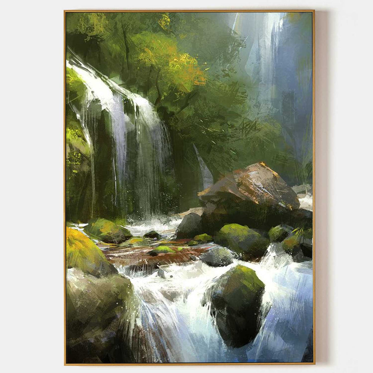 Wall Art Vertical Impressionist Waterfall Landscape Lush
