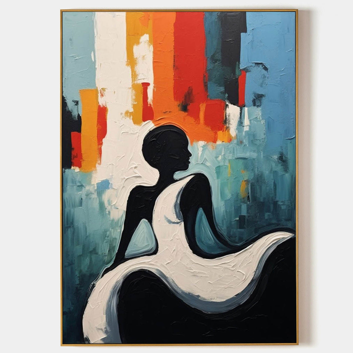 Wall Art Female Silhouette Vibrant Red Waves
