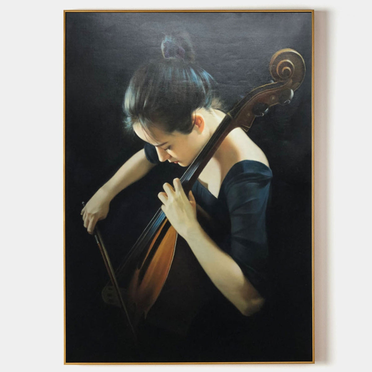 Wall Art Woman Cellist Realistic Oil Painting
