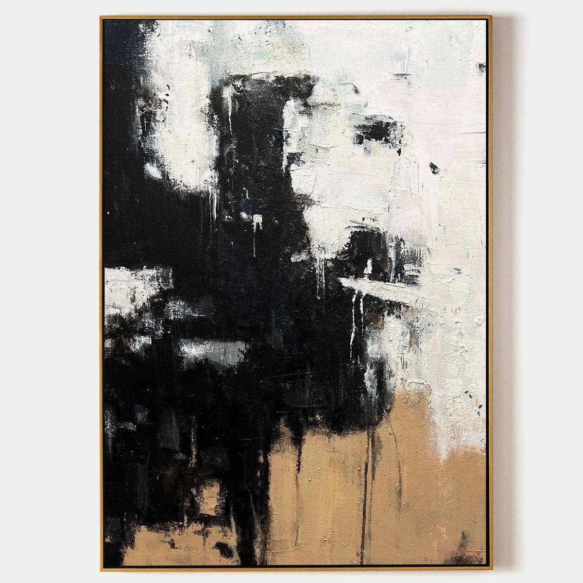 Dark Ochre Drip Effect Abstract Canvas Art