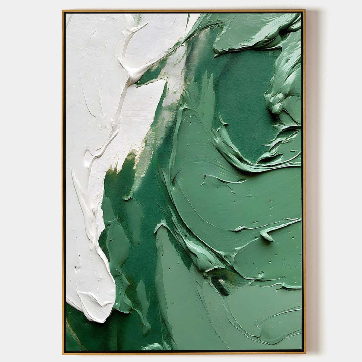 Jade Green Wave Impasto Oil Painting