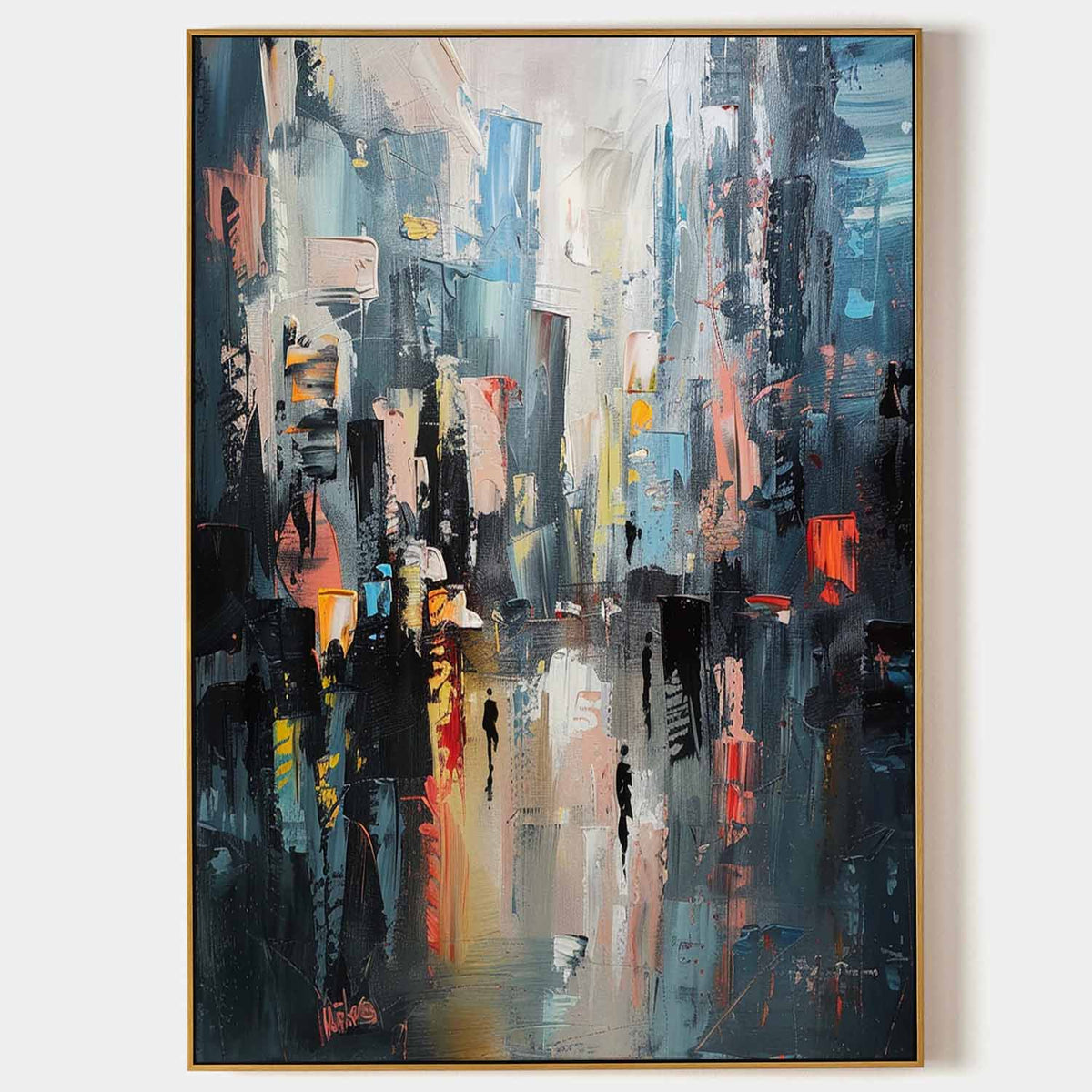 Vertical Abstract Cityscape Impasto Painting