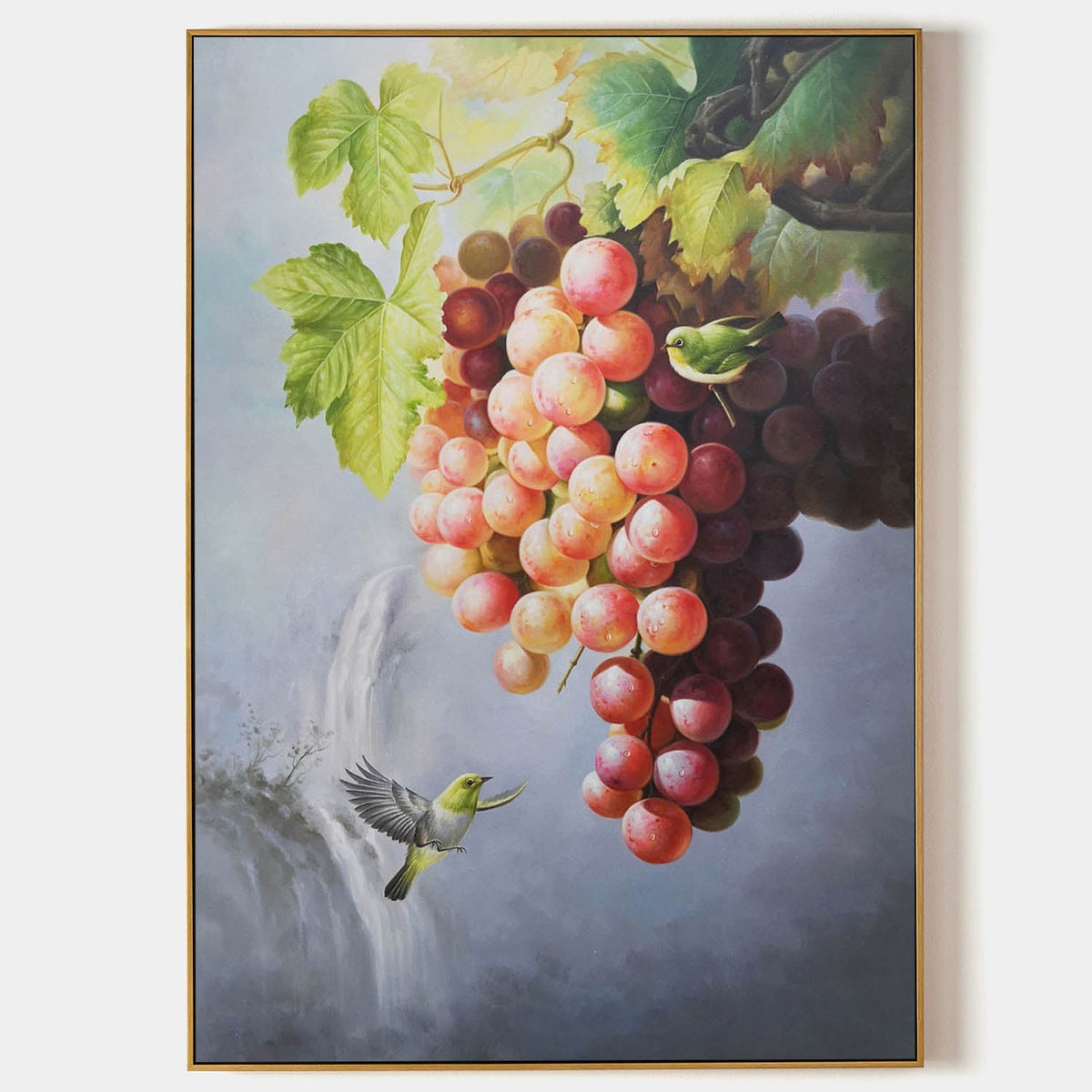 Hyperrealism Lush Grape Bird Realistic Oil Painting