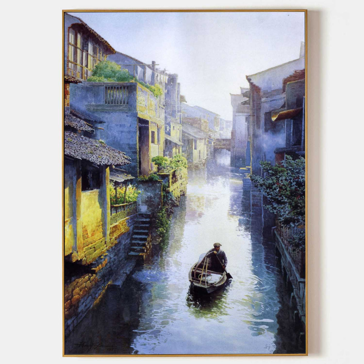 Morning Mist Jiangnan Water Town Oil Painting
