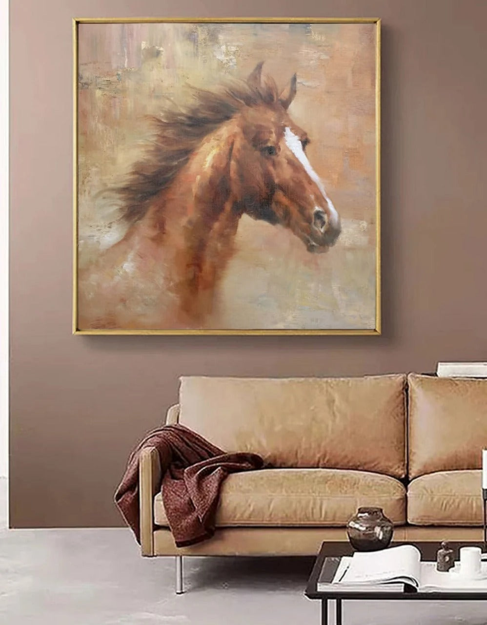 Chestnut Horse Portrait Painting Square Energetic