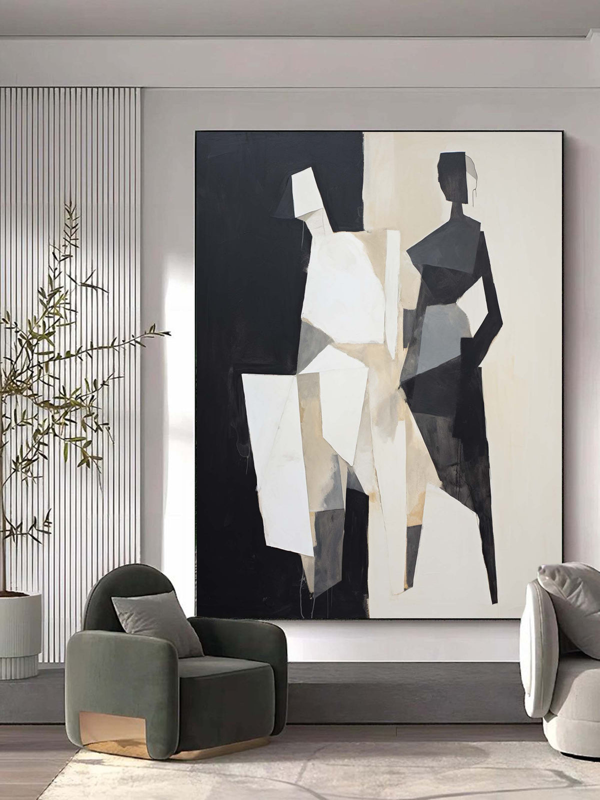 Geometric Figure Oil Painting Black White