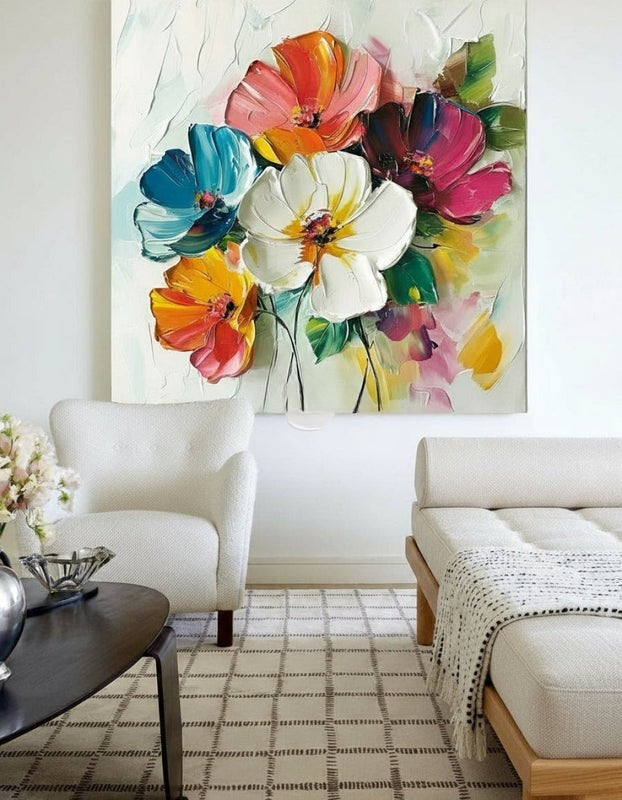Wall Art Colorful Abstract Floral Modern Impasto Texture Living Room