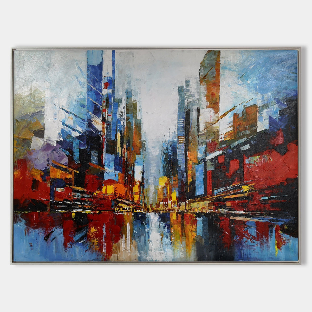 Vibrant City Skyline Reflection Abstract Painting