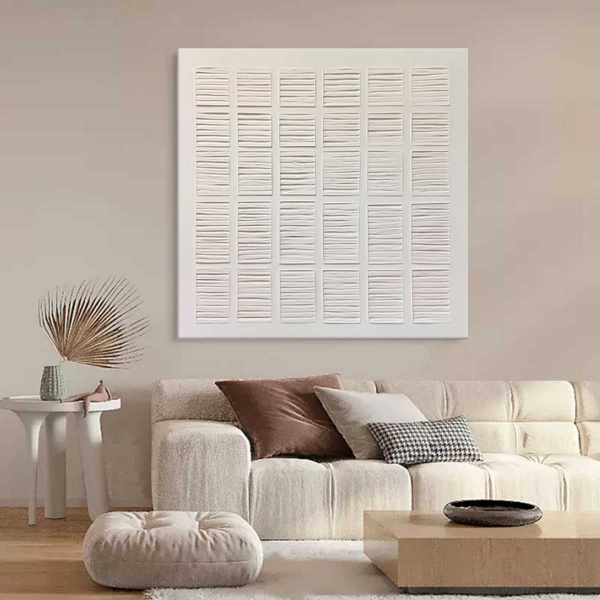Plaster Texture Painting Neutral Grid Wall Art