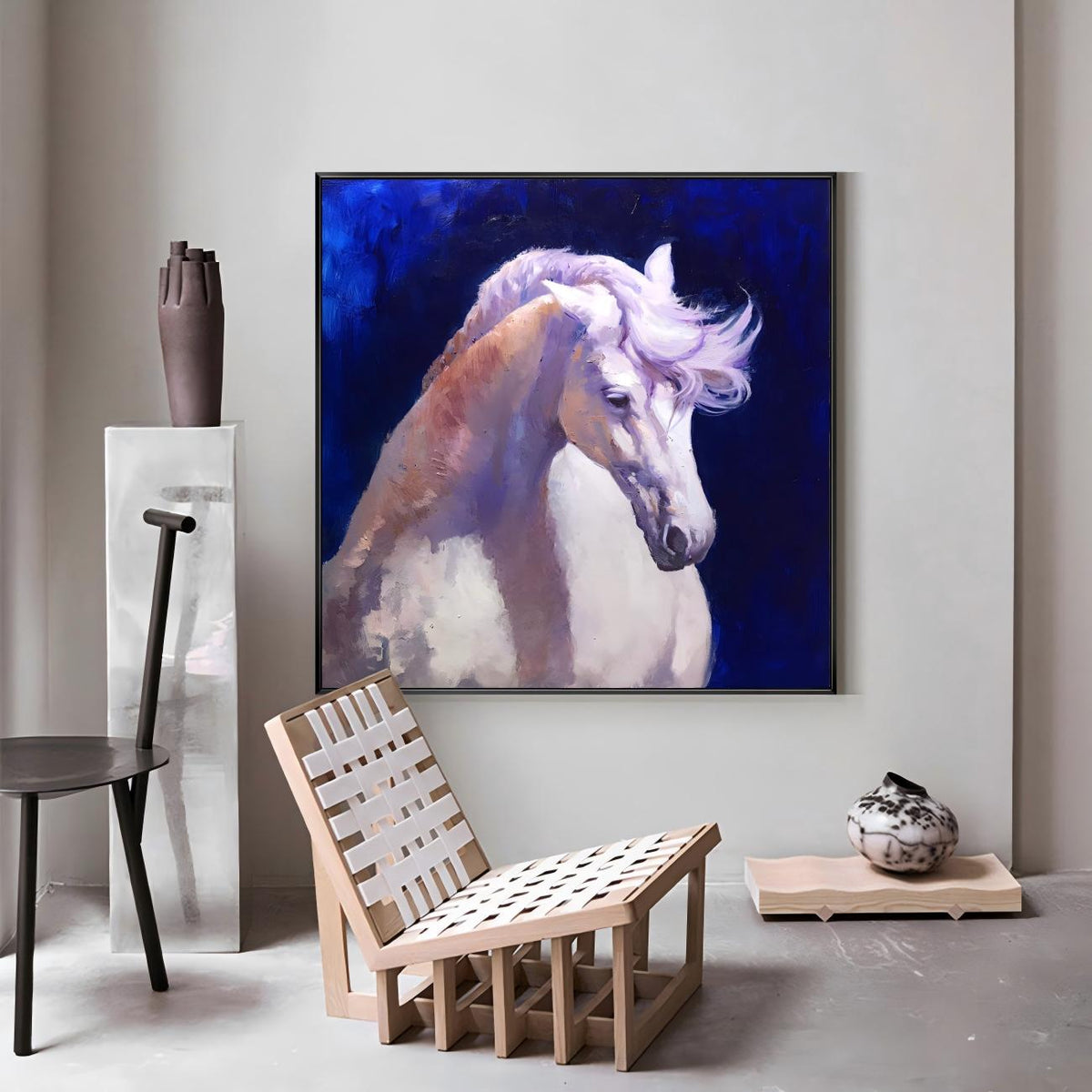 Lavender Mane White Horse Oil Painting