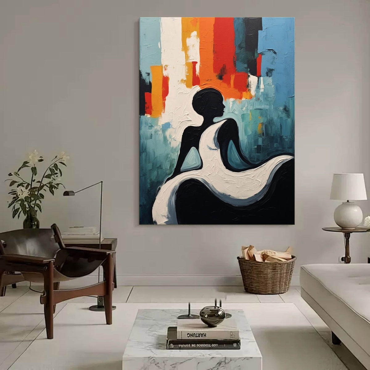 Wall Art Female Silhouette Vibrant Red Waves