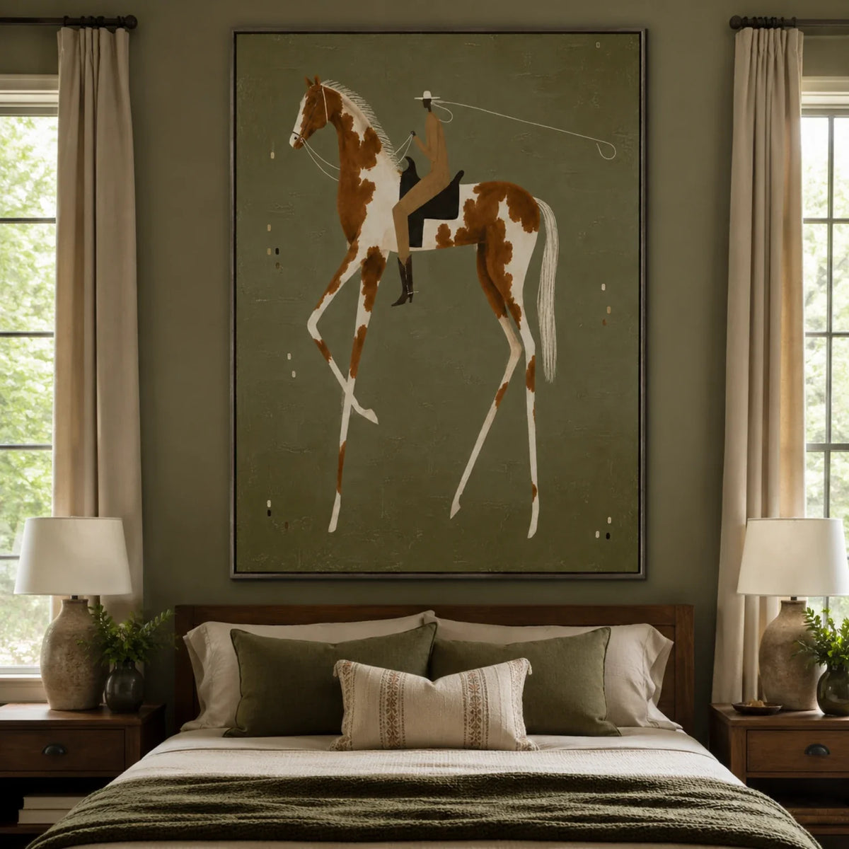 Ochre Reverie Horse and Rider Oil Painting