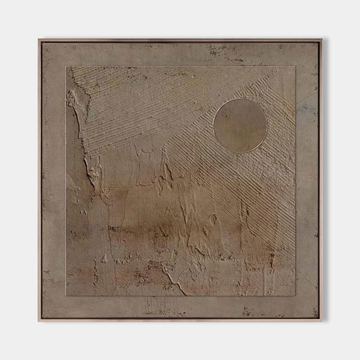 Taupe‑Beige Square Circle‑Motif Distressed‑Textured Artwork