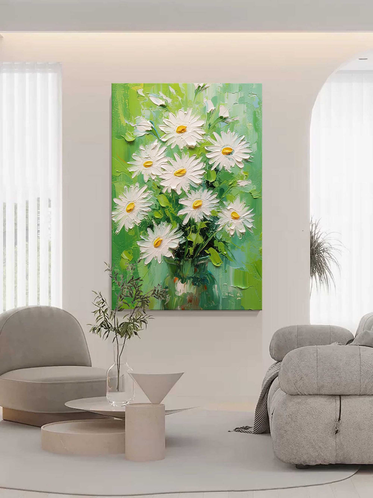 Colorful Textured Daisy Floral Oil Painting Impressionist