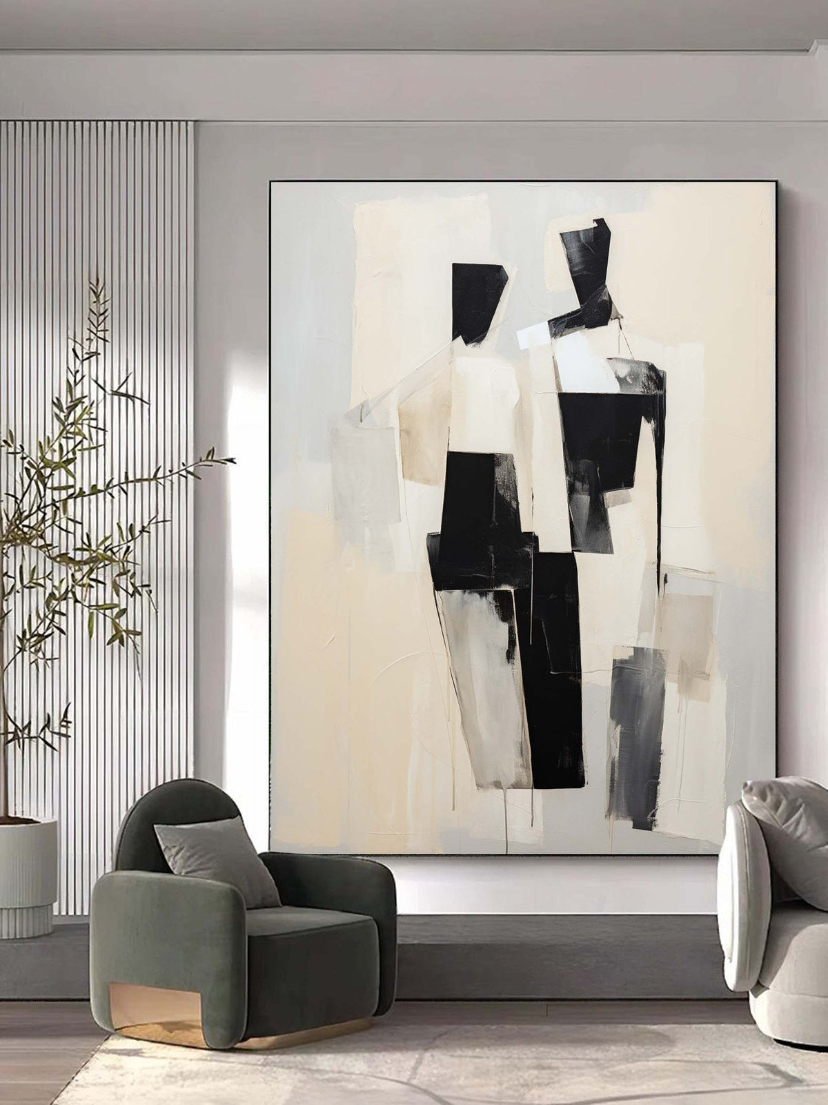 Modern Couple Painting Black White Wall Art