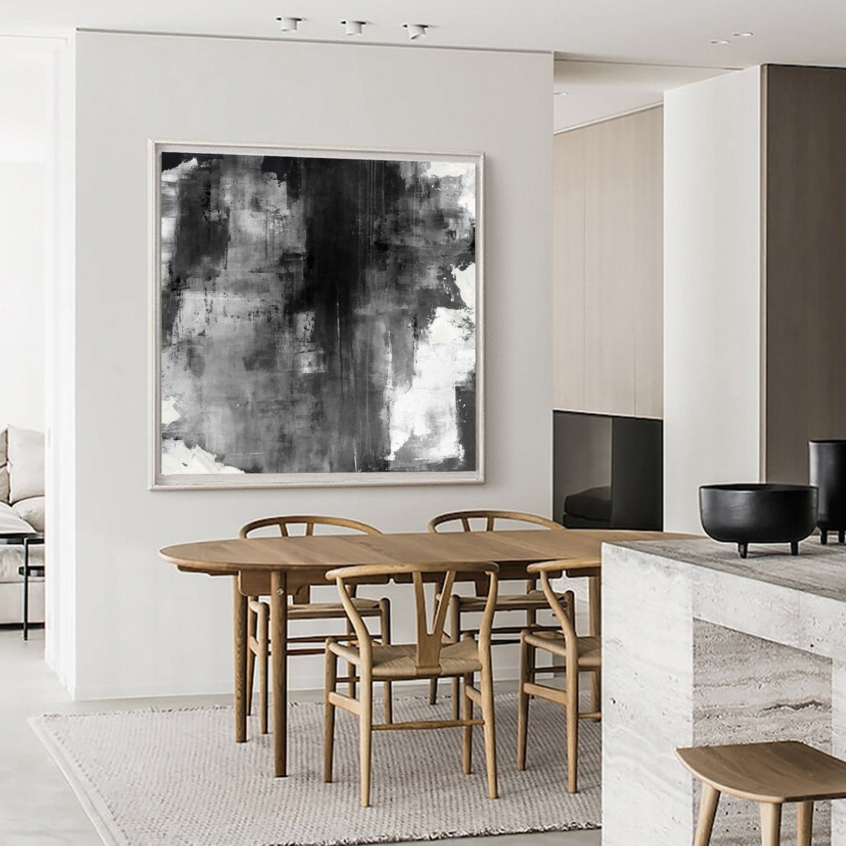Large Black Grey White Abstract Painting