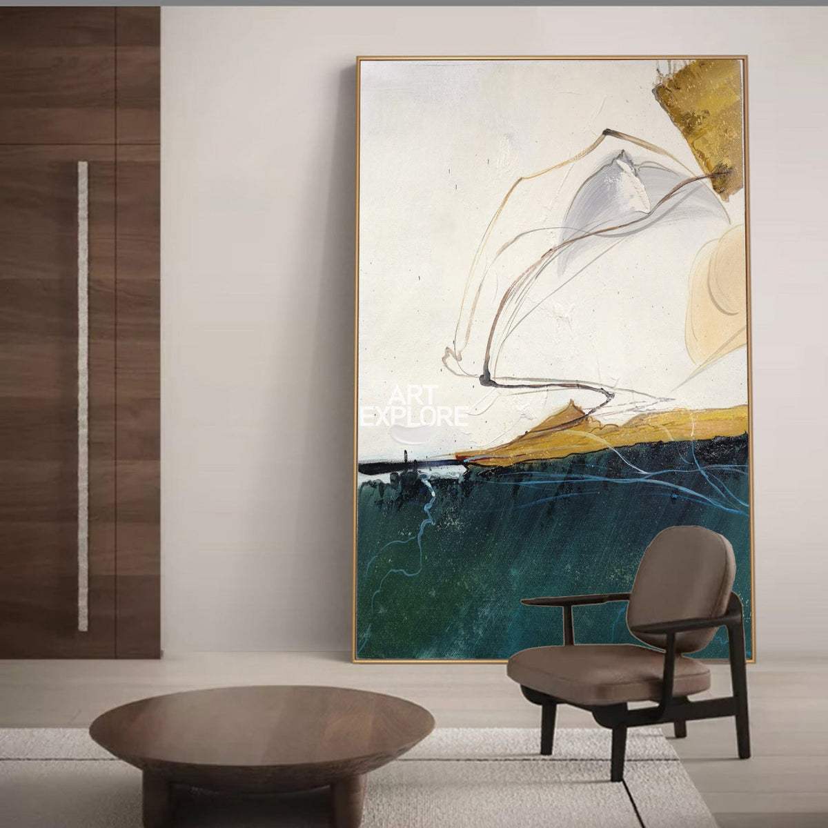 Wall Art Gold Abstract Coastal Landscape Modern Texture Living Room