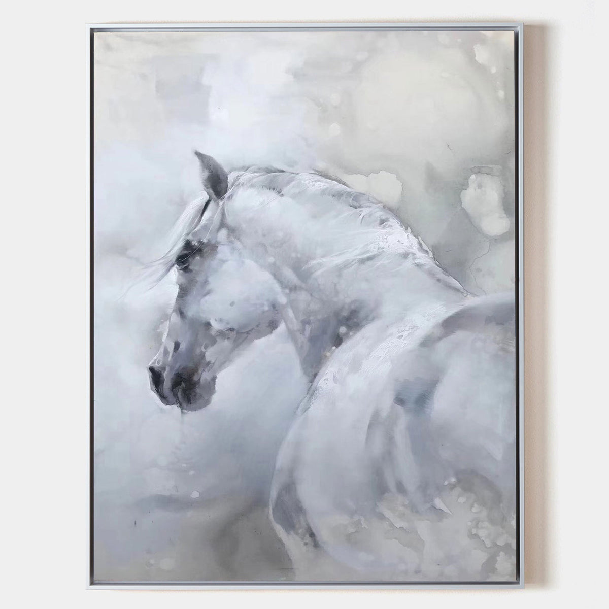 Large White Abstract Horse Painting ANH08 - Neutralighting