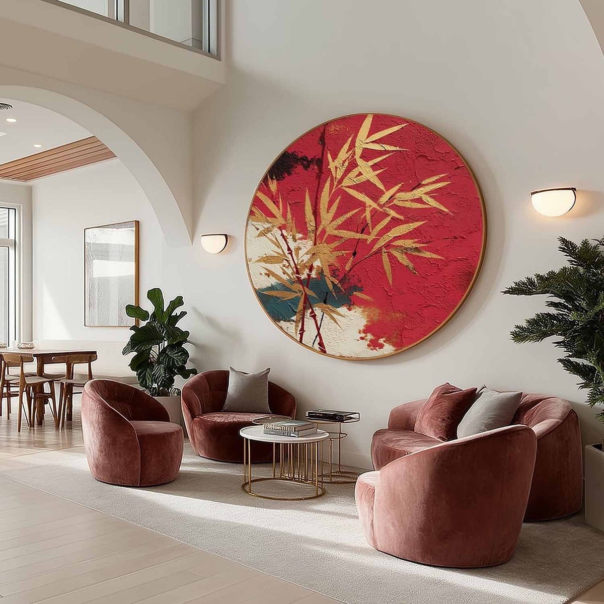 Wall Art Oriental Golden Bamboo Textured