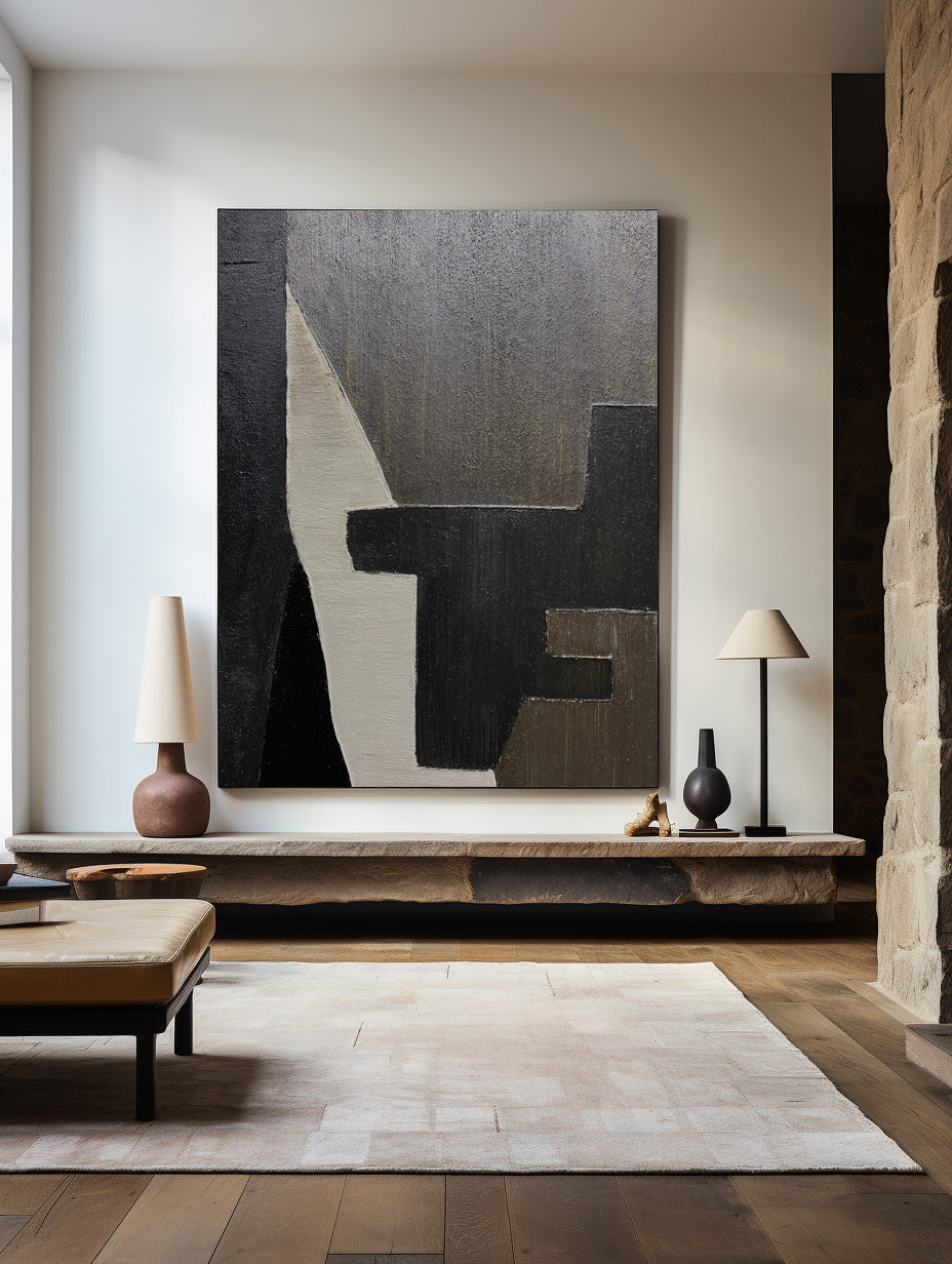 Minimalist Monochrome Geometric Abstract Painting
