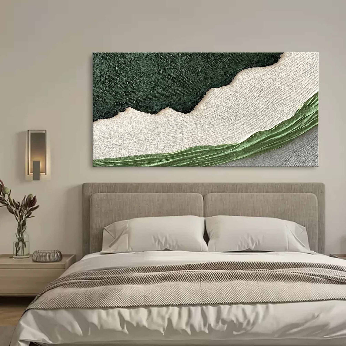Green White Landscape 3D Textured Painting