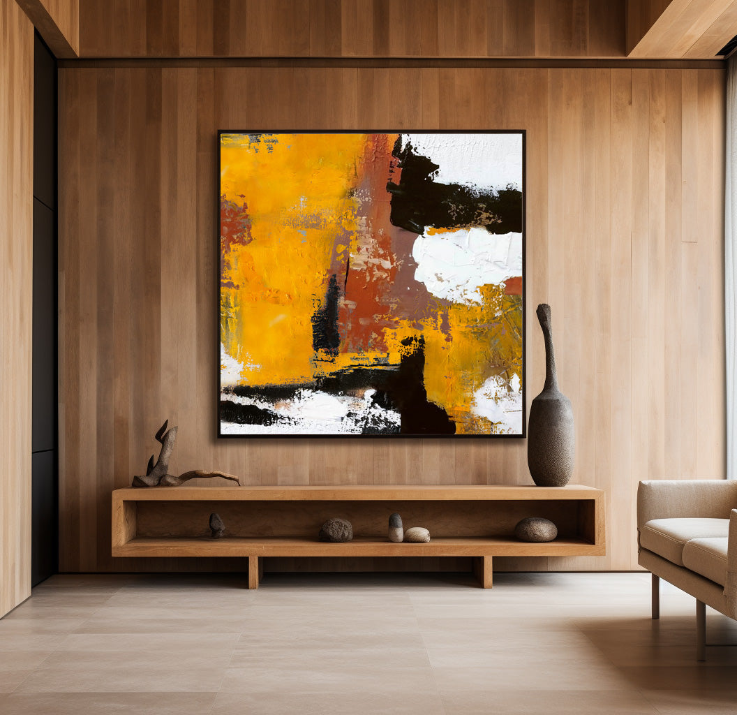Vibrant Warm‑Tone Abstract  Bold Brushstroke Heavy Impasto Textured Artwork