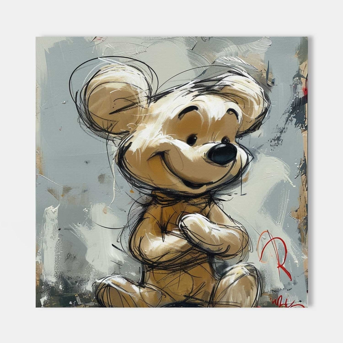 Wall Art Textured Cheerful Bear Hugging