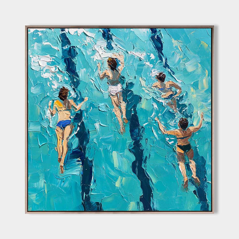 Poolside Swimmers Summer Fun Oil Painting