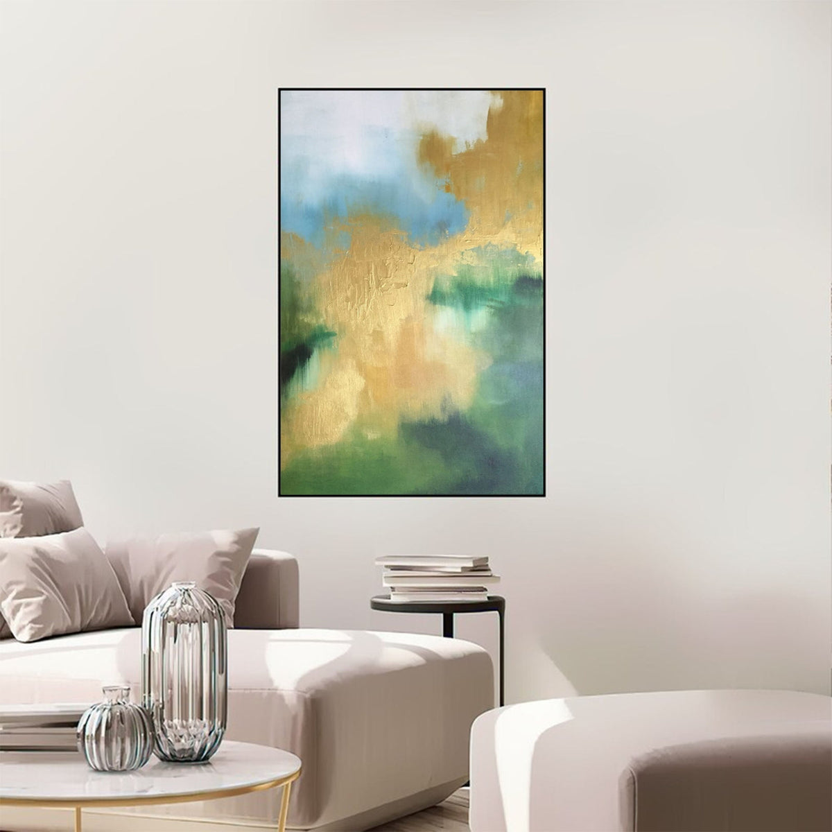 Luxury Gold Leaf Oil Painting Blue Green