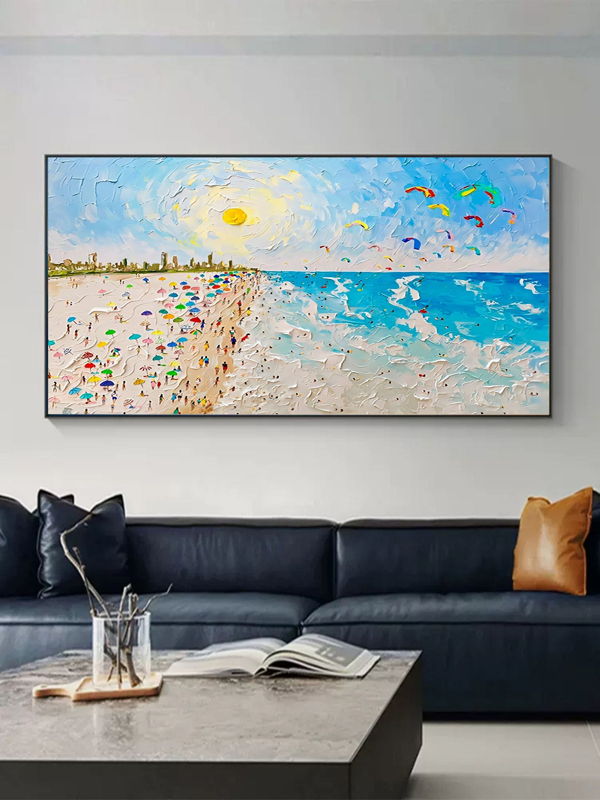 Vibrant Beach Scene Impasto Painting
