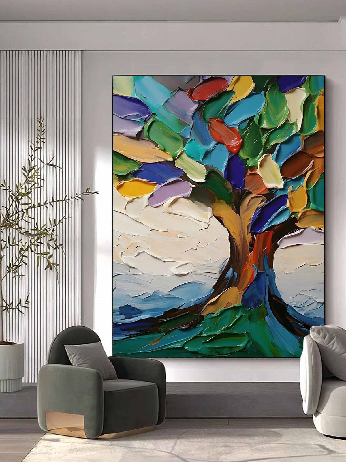 Colorful Tree of Life 3D Impasto Painting
